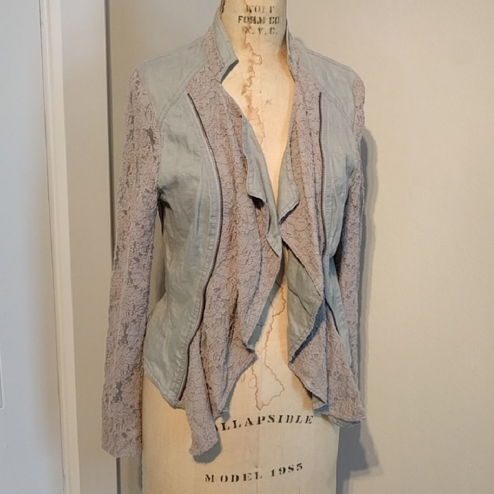 Gray Linen and Lace Jacket Moto Waterfall INC